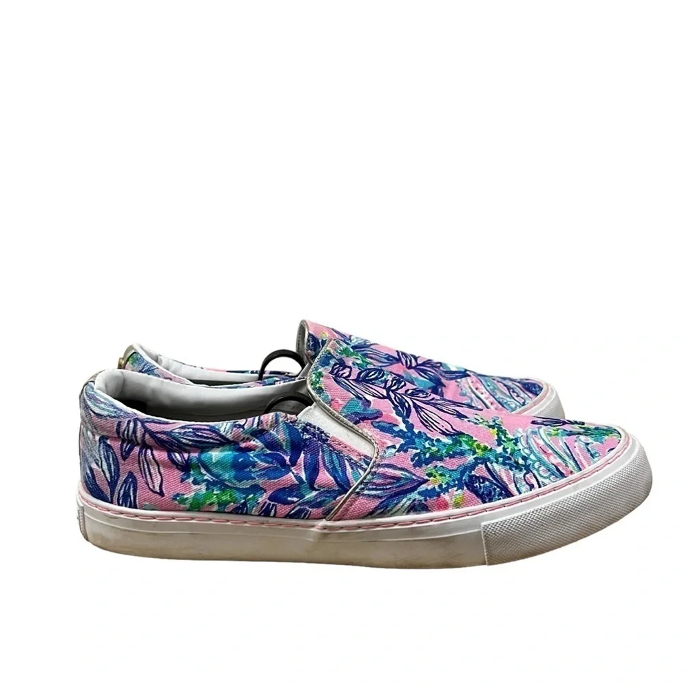 Lilly Pulitzer Julie‎ Pink & Blue Preppy Floral Slip On Canvas Sneakers 9